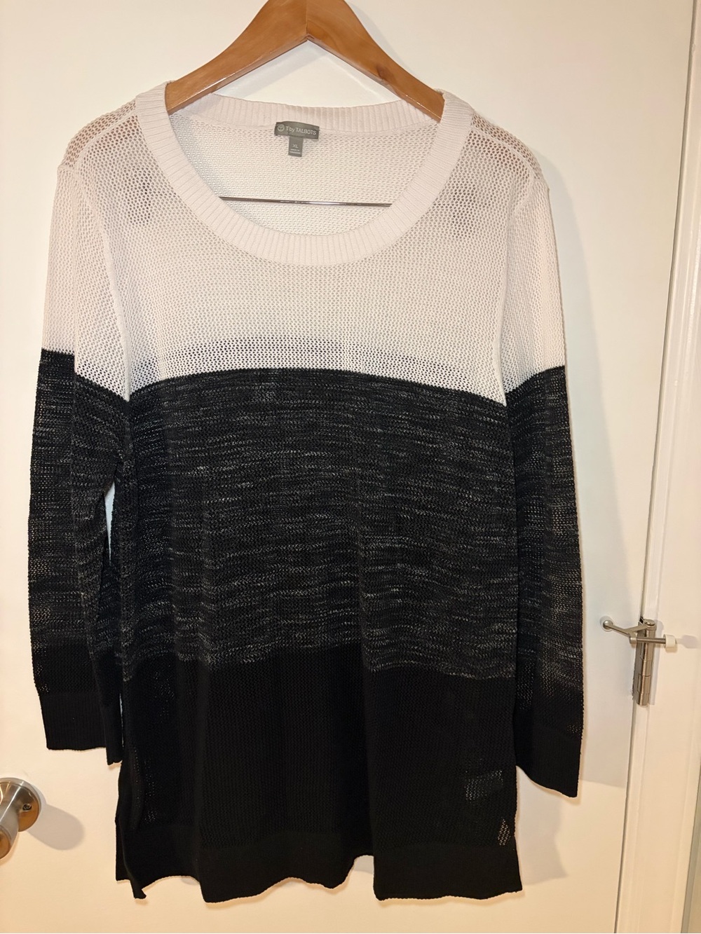 Talbots Black and White Colorblock Crewneck Sweater